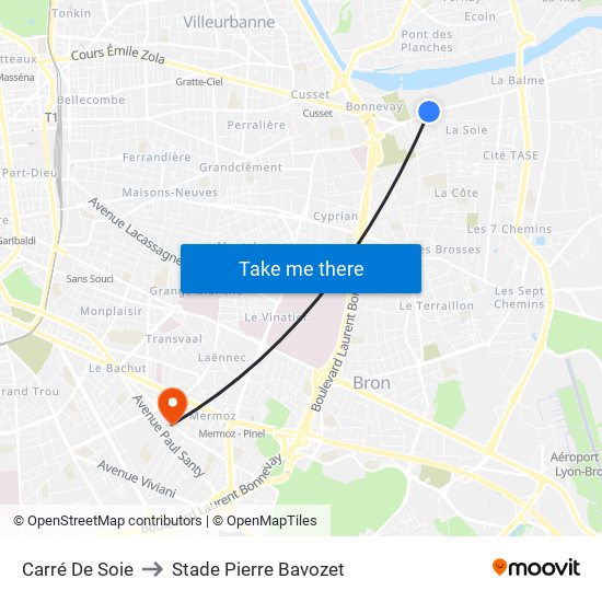 Carré De Soie to Stade Pierre Bavozet map