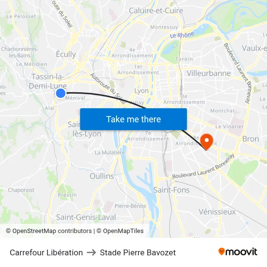 Carrefour Libération to Stade Pierre Bavozet map