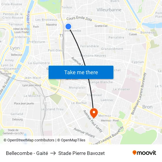 Bellecombe - Gaité to Stade Pierre Bavozet map
