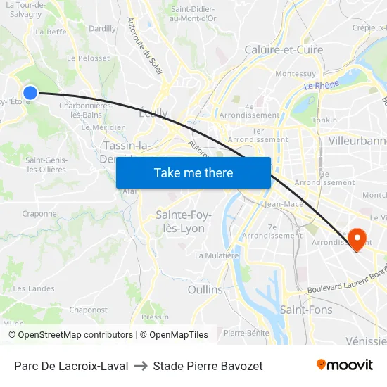 Parc De Lacroix-Laval to Stade Pierre Bavozet map