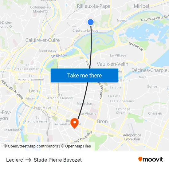 Leclerc to Stade Pierre Bavozet map