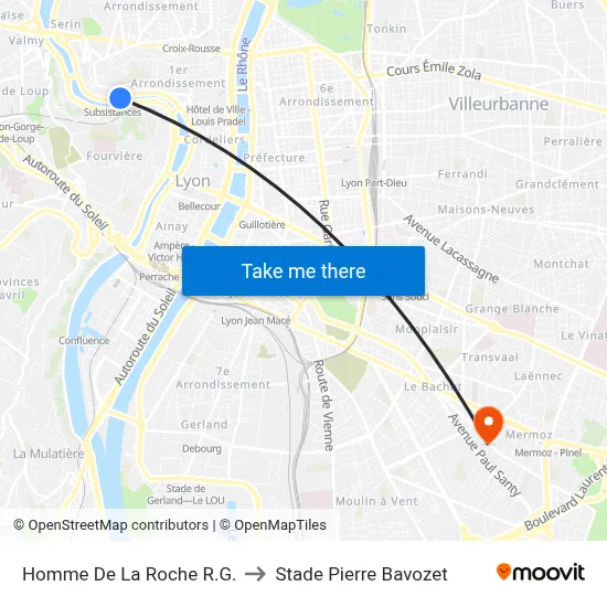 Homme De La Roche R.G. to Stade Pierre Bavozet map