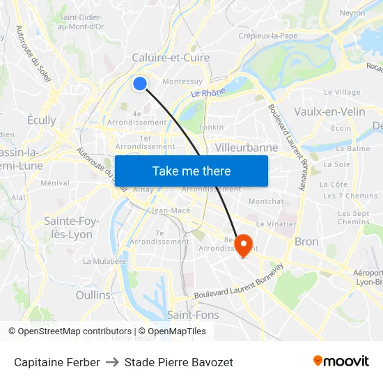 Capitaine Ferber to Stade Pierre Bavozet map
