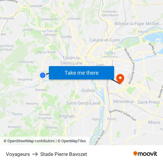 Voyageurs to Stade Pierre Bavozet map