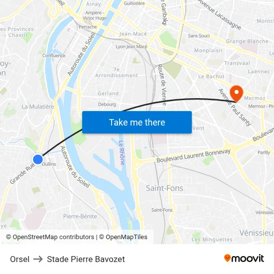 Orsel to Stade Pierre Bavozet map