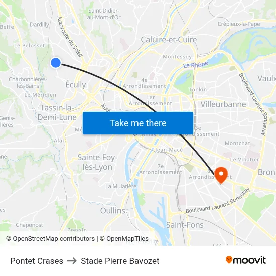 Pontet Crases to Stade Pierre Bavozet map
