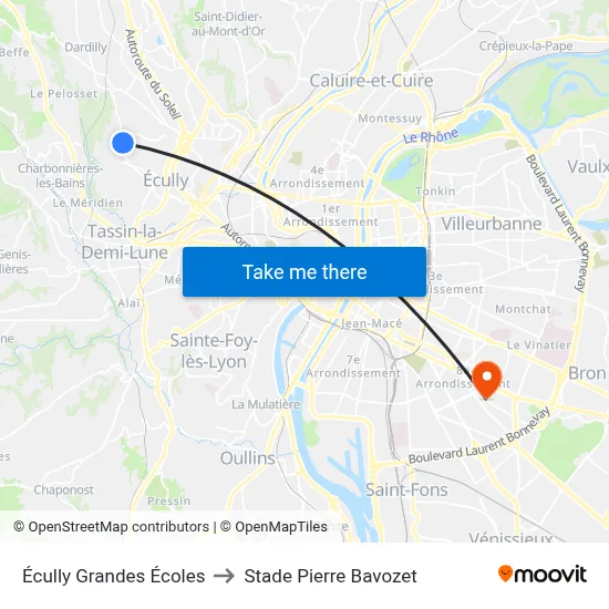 Écully Grandes Écoles to Stade Pierre Bavozet map