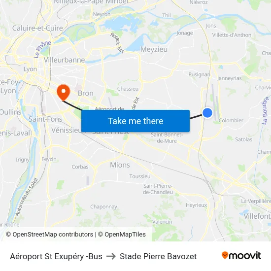 Aéroport St Exupéry -Bus to Stade Pierre Bavozet map