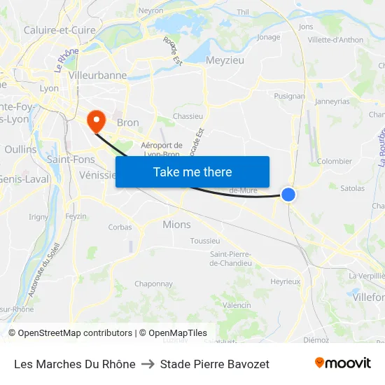 Les Marches Du Rhône to Stade Pierre Bavozet map