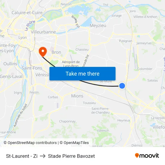 St-Laurent - Zi to Stade Pierre Bavozet map