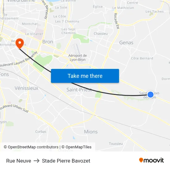 Rue Neuve to Stade Pierre Bavozet map