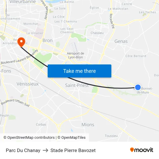 Parc Du Chanay to Stade Pierre Bavozet map