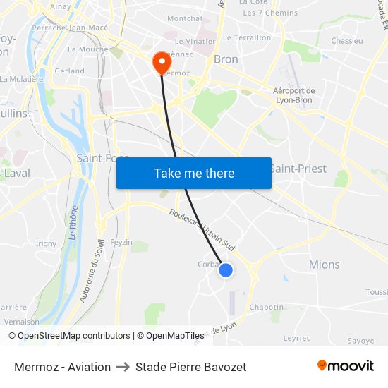 Mermoz - Aviation to Stade Pierre Bavozet map