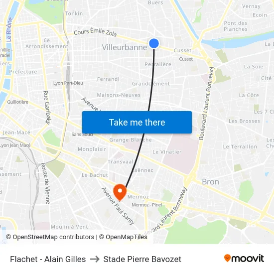 Flachet - Alain Gilles to Stade Pierre Bavozet map