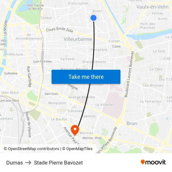 Dumas to Stade Pierre Bavozet map