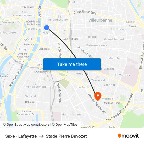Saxe - Lafayette to Stade Pierre Bavozet map