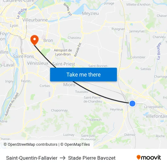 Saint-Quentin-Fallavier to Stade Pierre Bavozet map