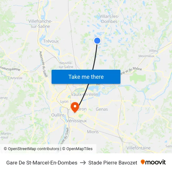 Gare De St-Marcel-En-Dombes to Stade Pierre Bavozet map