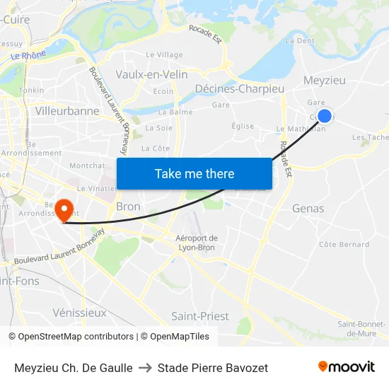 Meyzieu Ch. De Gaulle to Stade Pierre Bavozet map