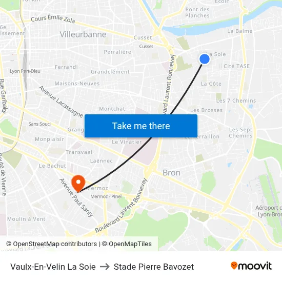 Vaulx-En-Velin La Soie to Stade Pierre Bavozet map
