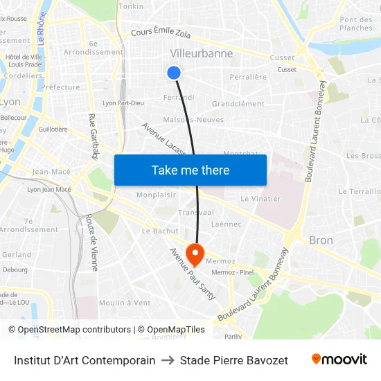 Institut D’Art Contemporain to Stade Pierre Bavozet map
