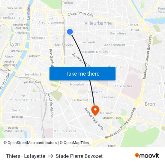 Thiers - Lafayette to Stade Pierre Bavozet map