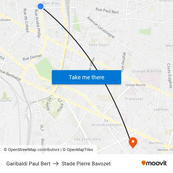 Garibaldi Paul Bert to Stade Pierre Bavozet map