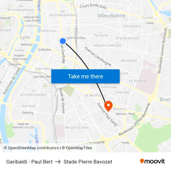 Garibaldi - Paul Bert to Stade Pierre Bavozet map