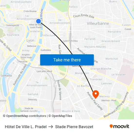 Hôtel De Ville L. Pradel to Stade Pierre Bavozet map