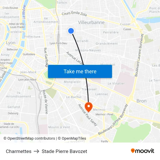 Charmettes to Stade Pierre Bavozet map
