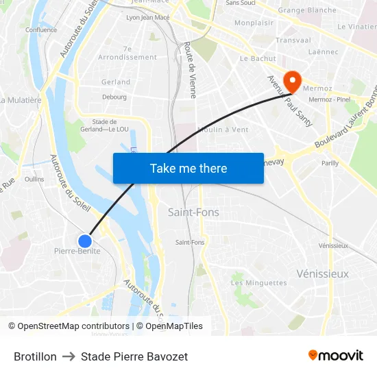 Brotillon to Stade Pierre Bavozet map