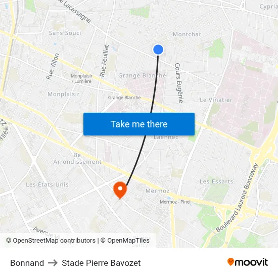 Bonnand to Stade Pierre Bavozet map