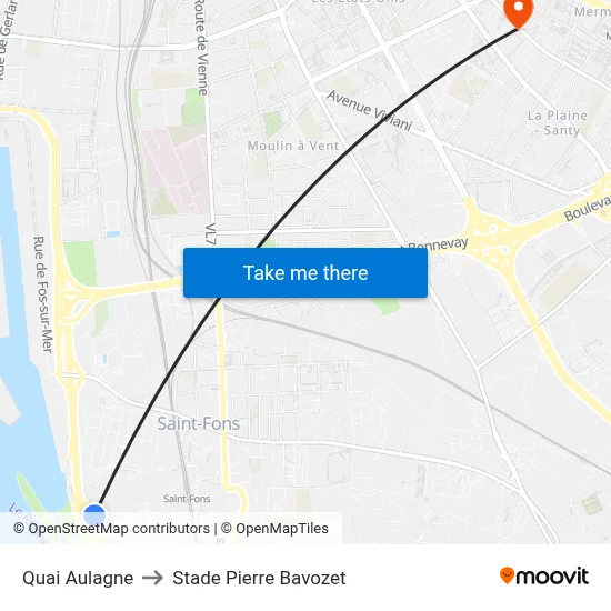 Quai Aulagne to Stade Pierre Bavozet map