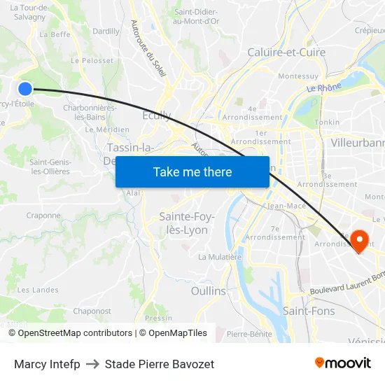 Marcy Intefp to Stade Pierre Bavozet map