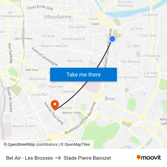 Bel Air - Les Brosses to Stade Pierre Bavozet map