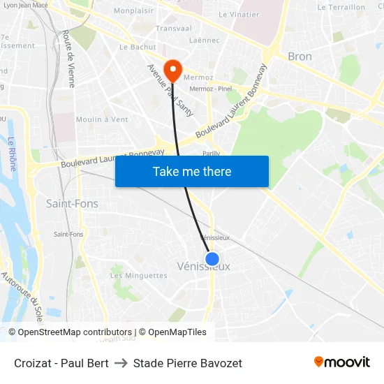 Croizat - Paul Bert to Stade Pierre Bavozet map