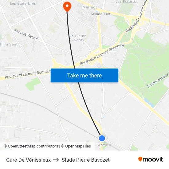 Gare De Vénissieux to Stade Pierre Bavozet map