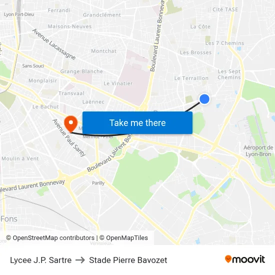Lycee J.P. Sartre to Stade Pierre Bavozet map