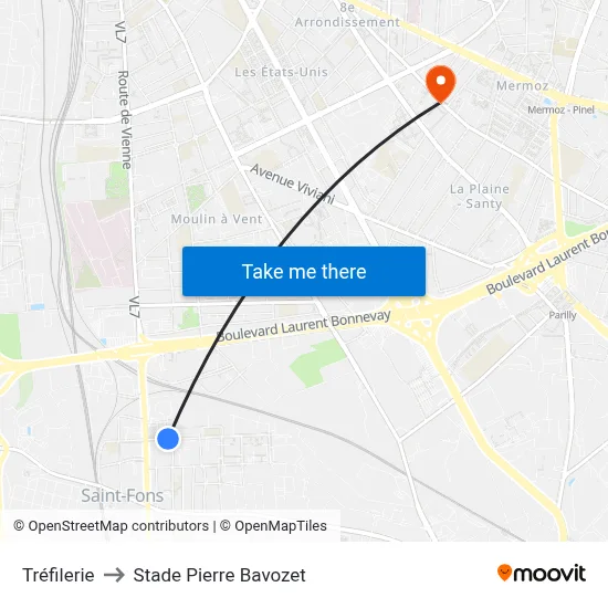 Tréfilerie to Stade Pierre Bavozet map