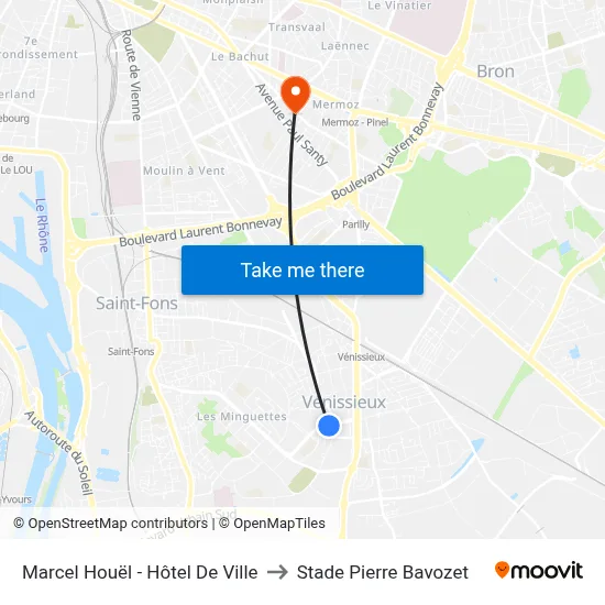 Marcel Houël - Hôtel De Ville to Stade Pierre Bavozet map
