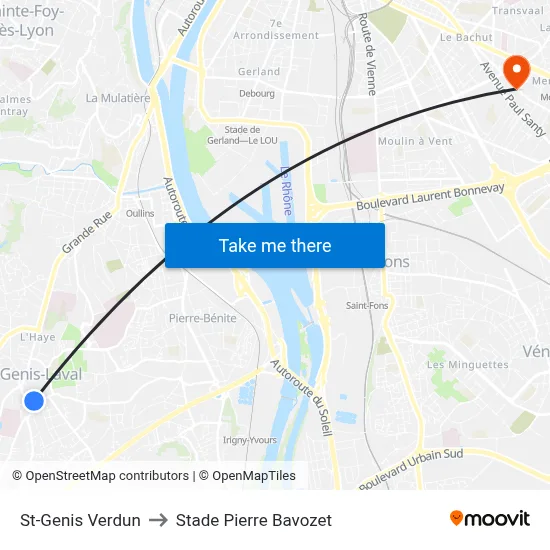 St-Genis Verdun to Stade Pierre Bavozet map