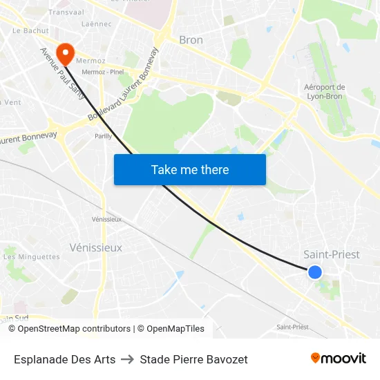 Esplanade Des Arts to Stade Pierre Bavozet map