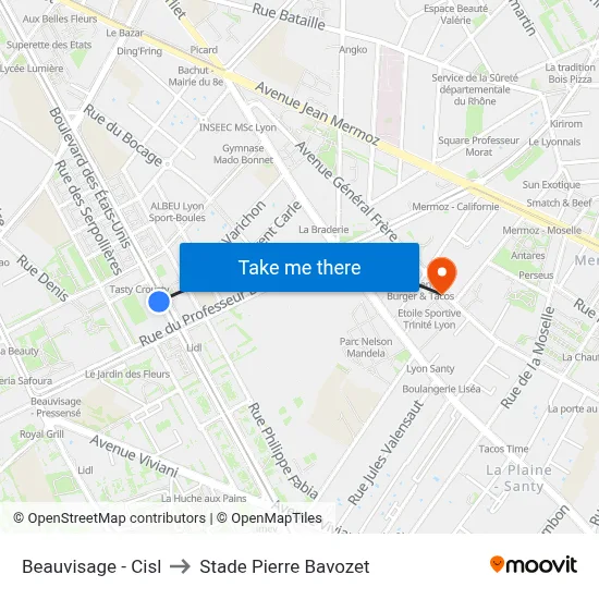 Beauvisage - Cisl to Stade Pierre Bavozet map