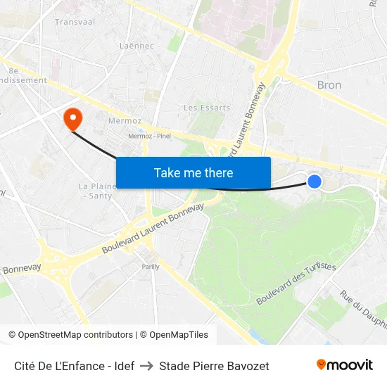 Cité De L'Enfance - Idef to Stade Pierre Bavozet map