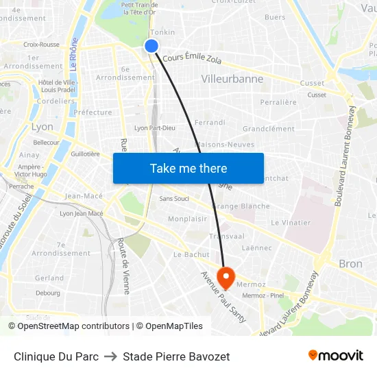Clinique Du Parc to Stade Pierre Bavozet map