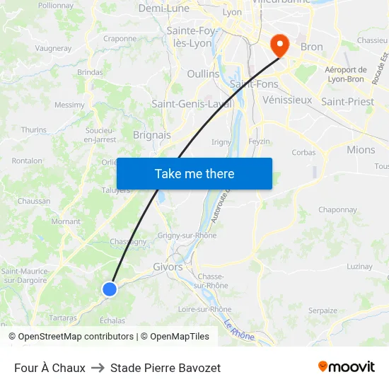 Four À Chaux to Stade Pierre Bavozet map