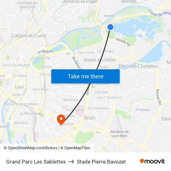 Grand Parc Les Sablettes to Stade Pierre Bavozet map