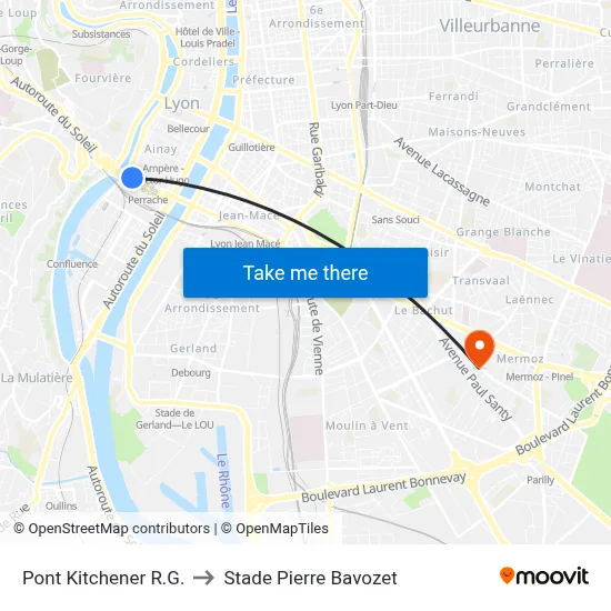 Pont Kitchener R.G. to Stade Pierre Bavozet map