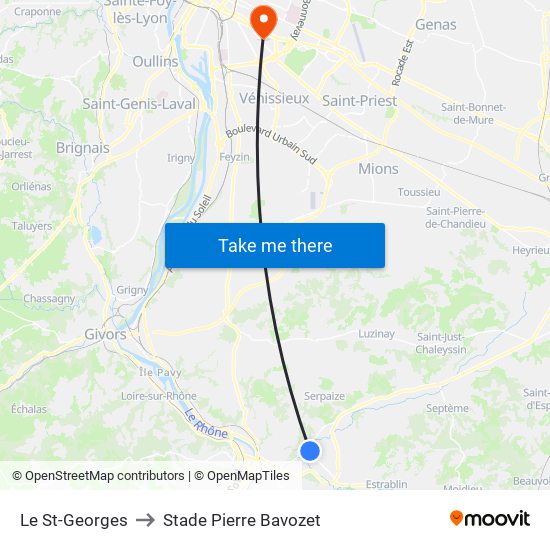 Le St-Georges to Stade Pierre Bavozet map