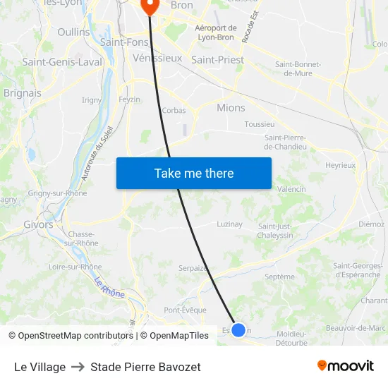 Le Village to Stade Pierre Bavozet map